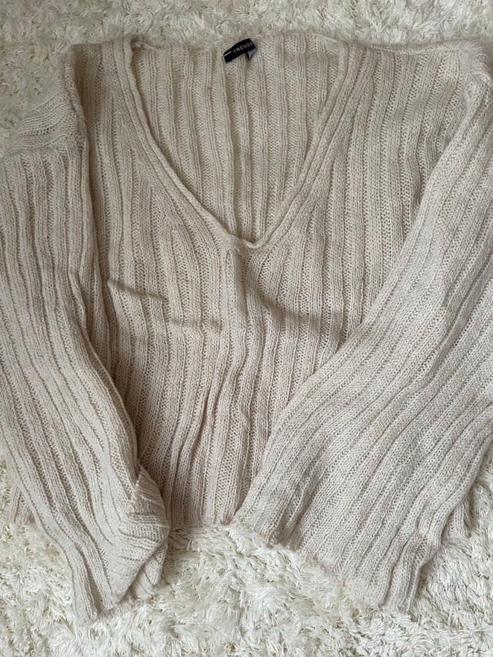 Bej Triko Kadın Kazak Uzun Kollu - Görsel 2