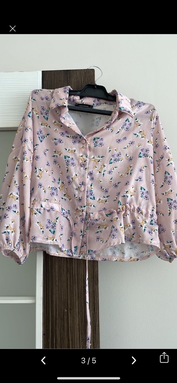 Çiçek Desenli Pembe Mini Gömlek - Görsel 2