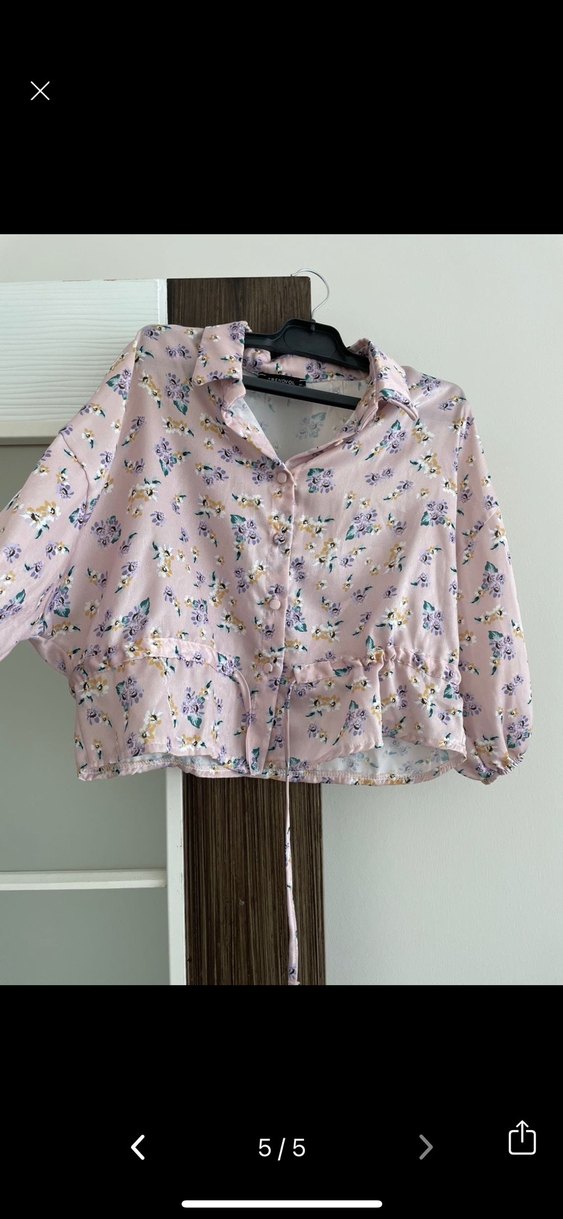 Çiçek Desenli Pembe Mini Gömlek - Görsel 3