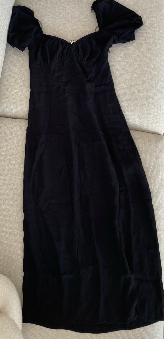 Siyah balon kol Uzun Drapeli Kadın Elbise - Görsel 2