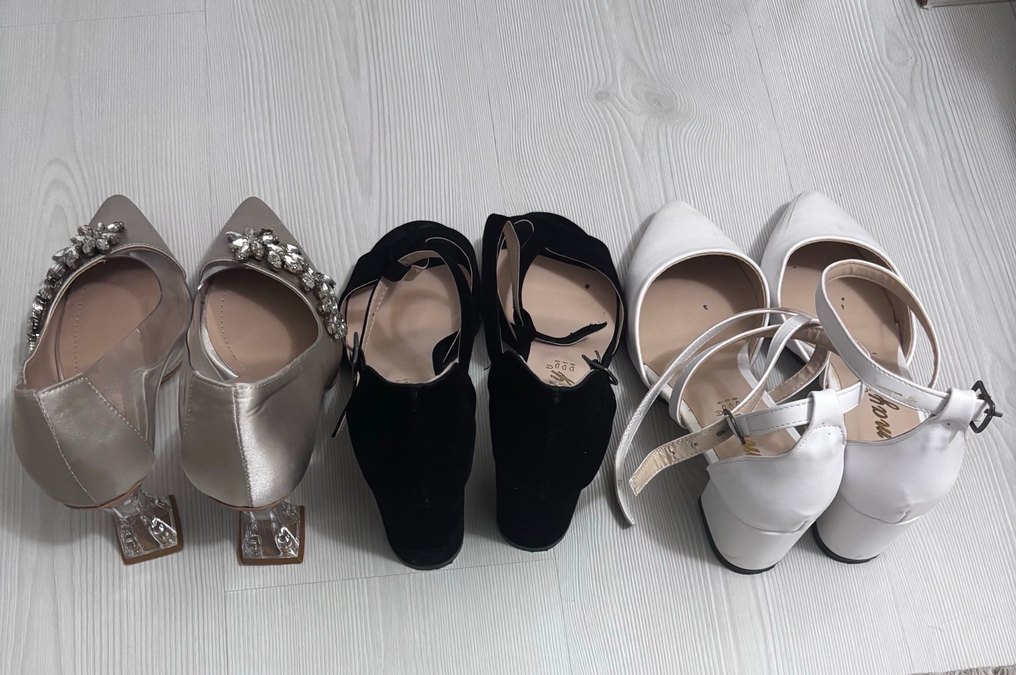 3 adet Klasik Beyaz Tokalı Kadın Topuklu Ayakkabı - Görsel 3