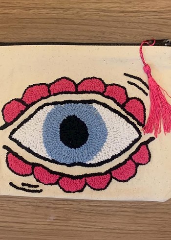 Püsküllü Punch Nakışlı Bej Bohem Kadın Portföy Çanta - Görsel 2