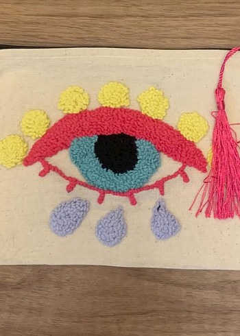 Püsküllü Punch Nakışlı Bej Bohem Kadın Portföy Çanta - Görsel 4