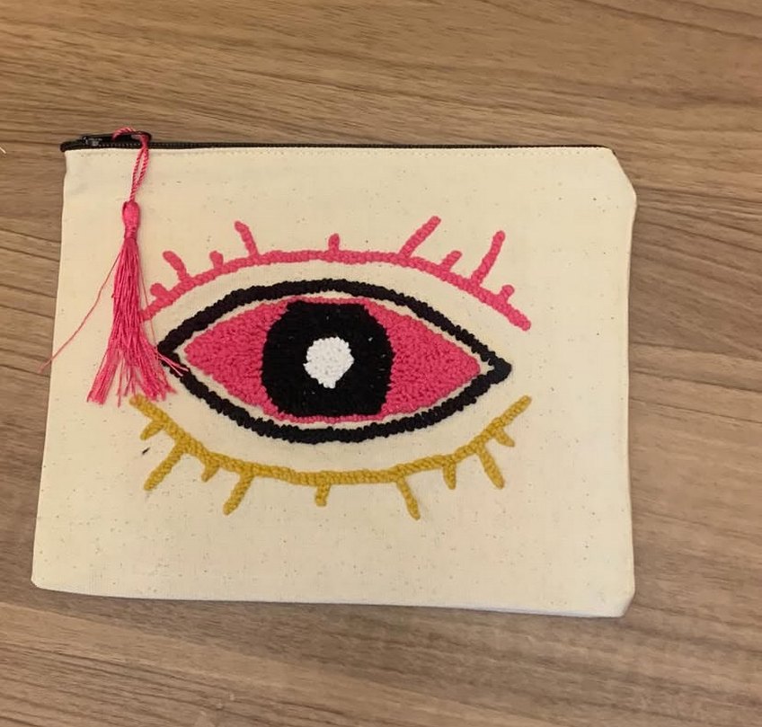 Püsküllü Punch Nakışlı Bej Bohem Kadın Portföy Çanta - Görsel 3