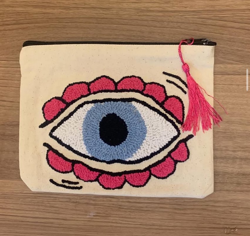 Püsküllü Punch Nakışlı Bej Bohem Kadın Portföy Çanta - Görsel 2