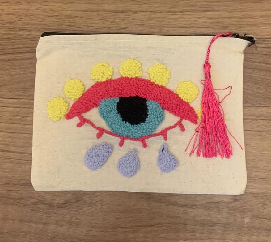 Püsküllü Punch Nakışlı Bej Bohem Kadın Portföy Çanta - Görsel 4