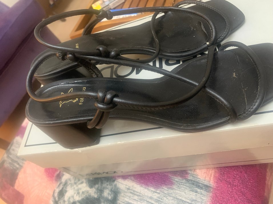 Siyah deri Topuklu Sandalet 40 numara - Görsel 3