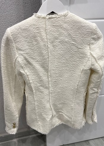 İşlemeli Beyaz Kısa Kadın Keten Ceket - Görsel 5