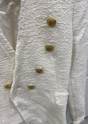 İşlemeli Beyaz Kısa Kadın Keten Ceket - Görsel 4