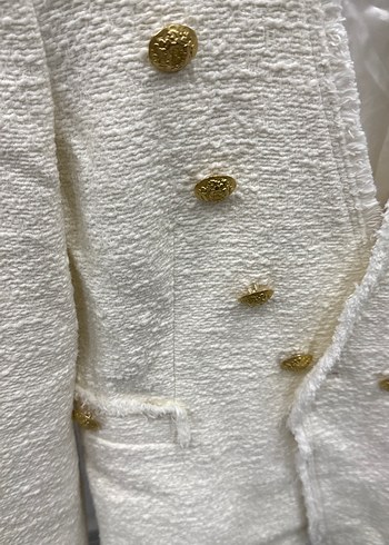 İşlemeli Beyaz Kısa Kadın Keten Ceket - Görsel 3