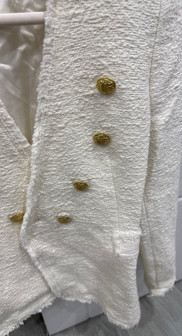İşlemeli Beyaz Kısa Kadın Keten Ceket - Görsel 4