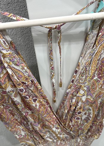 Dantel Detaylı V Yaka Bohem Mini Elbise - Görsel 3