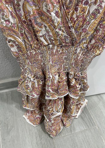 Dantel Detaylı V Yaka Bohem Mini Elbise - Görsel 4