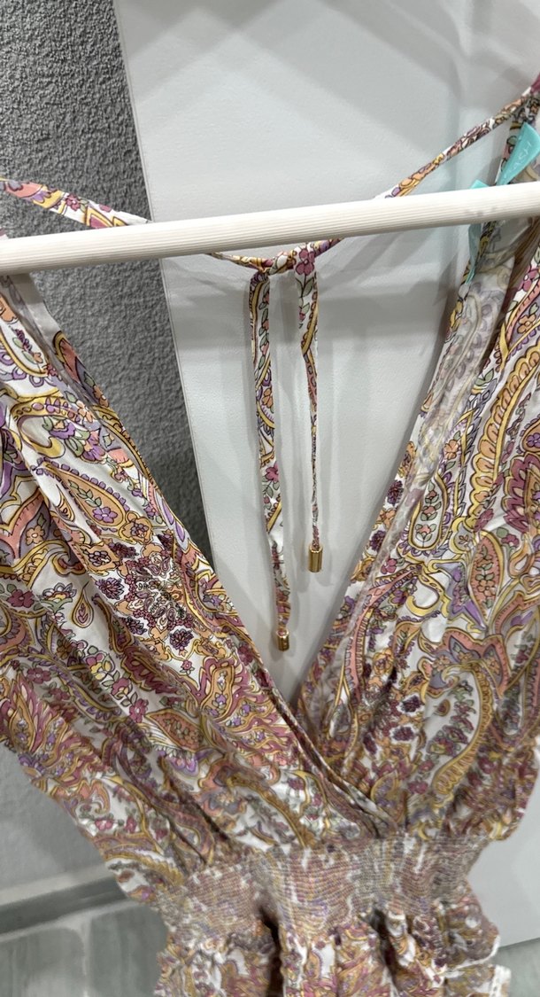 Dantel Detaylı V Yaka Bohem Mini Elbise - Görsel 3