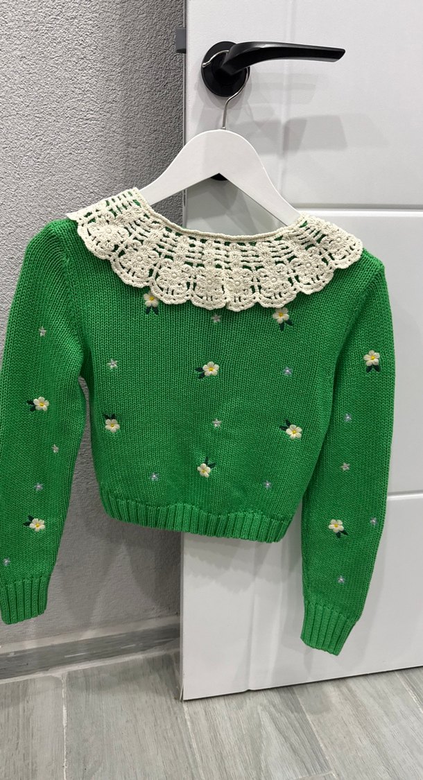 Nakışlı Örgü Yeşil Kadın Kazak - Görsel 3