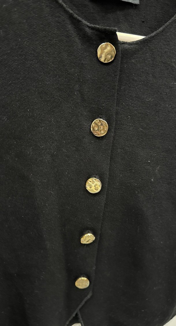 Siyah Süet Düğmeli Kolsuz Mini Yelek - Görsel 3