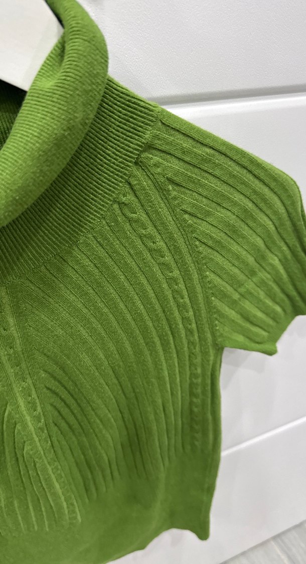 Yeşil Kısa Kollu Boğazlı Triko Kazak - Görsel 3