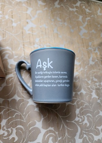Beden gri Renk Gri Ask Temalı Seramik Kupa