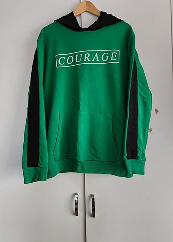Ünisex, Yeşil Kapüşonlu Uzun Kollu Sweatshirt