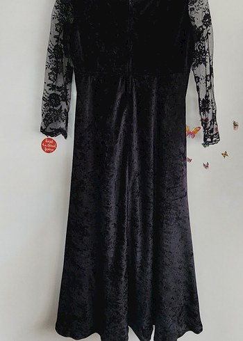 m Beden siyah Renk Dantel Detaylı Siyah Uzun Kollu Gotik Elbise