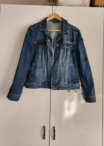 LC Waikiki Düğmeli Nakışlı Mavi Kadın Kot Ceket