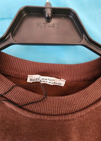 s Beden kahverengi Renk Deri Detaylı Kahverengi Kadın Sweatshirt