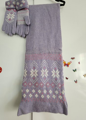 Hakiki yün, Mor Örgü Bohem Kadın Eldiveni, atkısı.. - Görsel 4