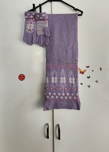 Hakiki yün, Mor Örgü Bohem Kadın Eldiveni, atkısı.. - Görsel 5