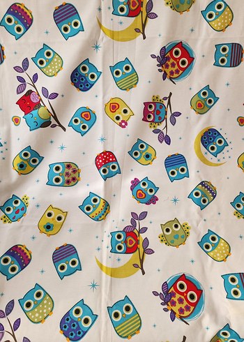 Renkli Baykuş Desenli duck kumaş parça - Görsel 6