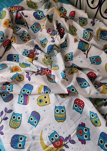 Renkli Baykuş Desenli duck kumaş parça - Görsel 4