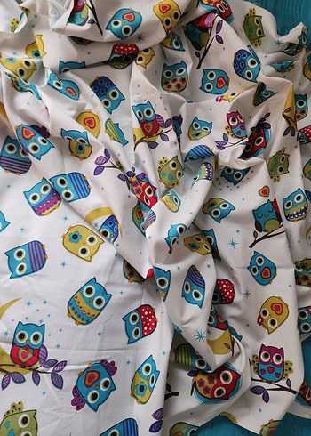 Renkli Baykuş Desenli duck kumaş parça - Görsel 3