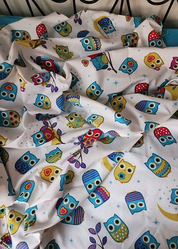 Renkli Baykuş Desenli duck kumaş parça - Görsel 2