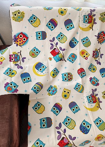 Renkli Baykuş Desenli duck kumaş parça - Görsel 5