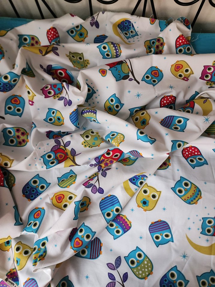 Renkli Baykuş Desenli duck kumaş parça - Görsel 2