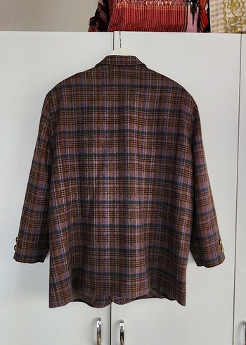 Düğmeli Kahverengi Ekoseli Kadın Blazer Ceket. Vintage ürün,... - Görsel 4