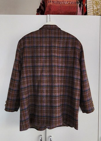 Düğmeli Kahverengi Ekoseli Kadın Blazer Ceket. Vintage ürün,... - Görsel 5