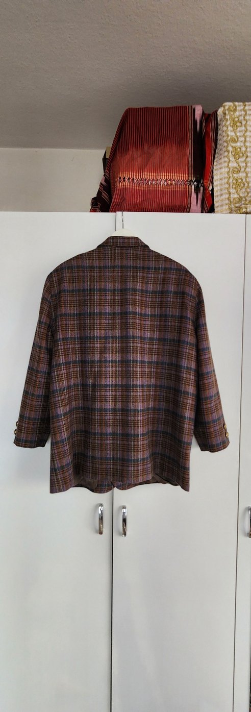 Düğmeli Kahverengi Ekoseli Kadın Blazer Ceket. Vintage ürün,... - Görsel 4