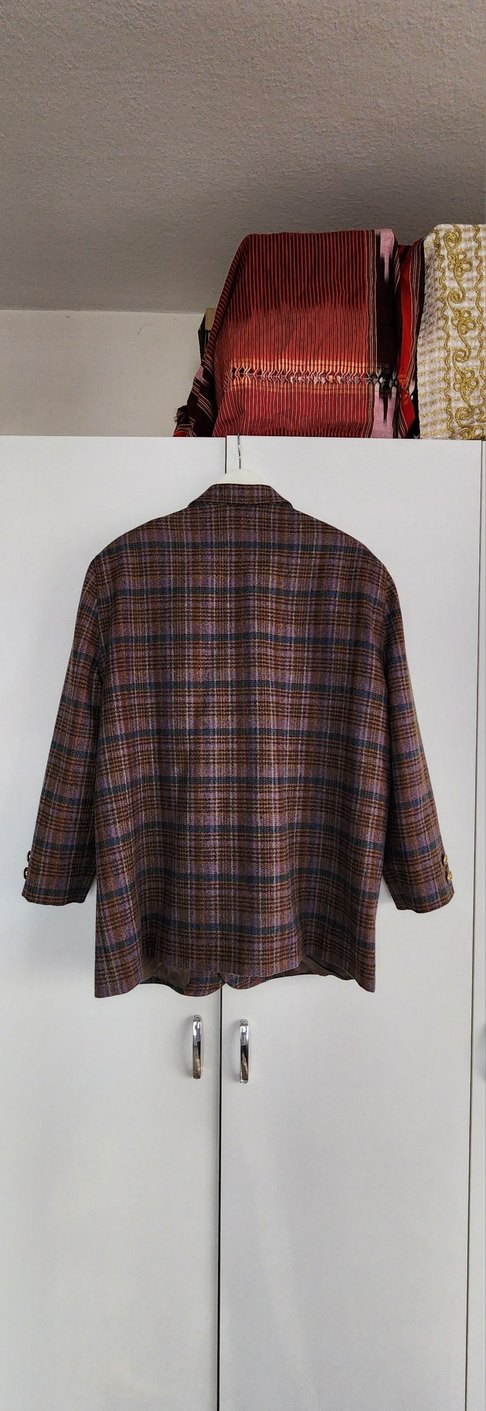 Düğmeli Kahverengi Ekoseli Kadın Blazer Ceket. Vintage ürün,... - Görsel 5