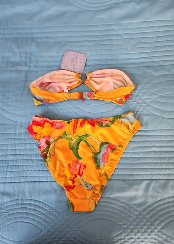 xl Beden Sarı Çiçek Desenli Mini Bikini Takımı