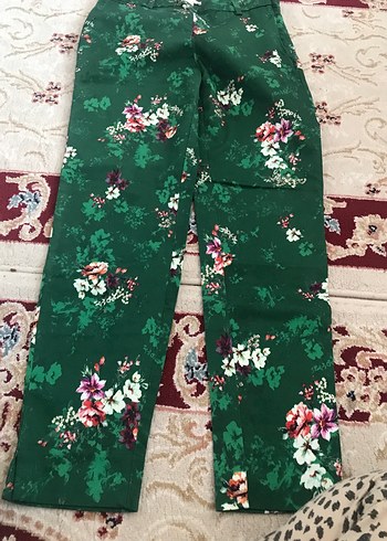 Yeşil Çiçek Desenli Bohem Kadın Kumaş Pantolon