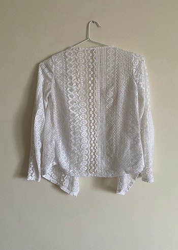 Dantel Detaylı Beyaz Bohem Örgü Hırka - Görsel 2