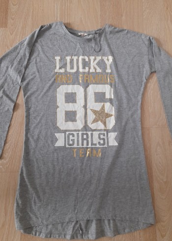 Kızlar için Gri Baskılı Uzun Kollu Tişört - Görsel 2