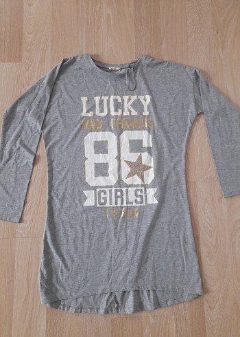 Kızlar için Gri Baskılı Uzun Kollu Tişört - Görsel 3