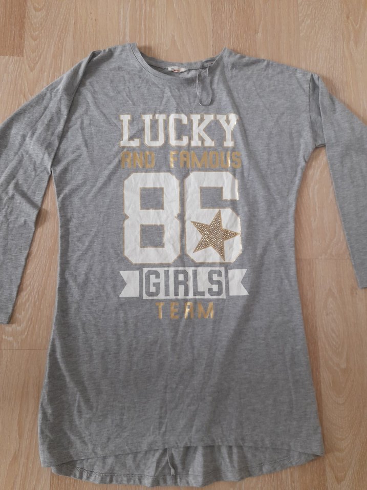 Kızlar için Gri Baskılı Uzun Kollu Tişört - Görsel 2