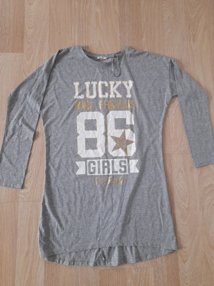 Kızlar için Gri Baskılı Uzun Kollu Tişört - Görsel 3