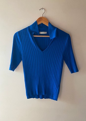 Mavi Triko Kısa Kollu Polo Yaka Bluz