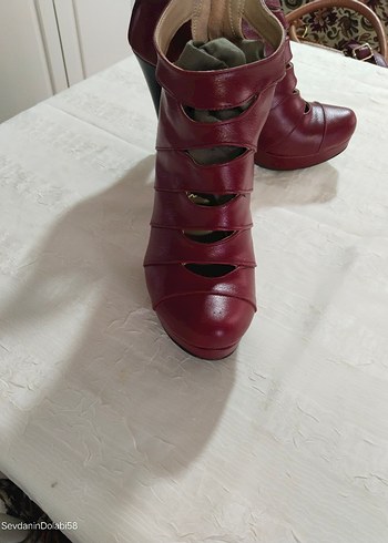 Bordo Deri Tokalı Kadın Stiletto - Görsel 2