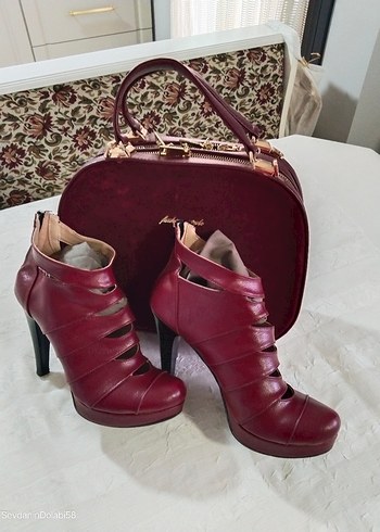 Bordo Deri Tokalı Kadın Stiletto - Görsel 4