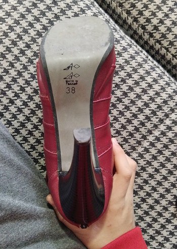 Bordo Deri Tokalı Kadın Stiletto - Görsel 5