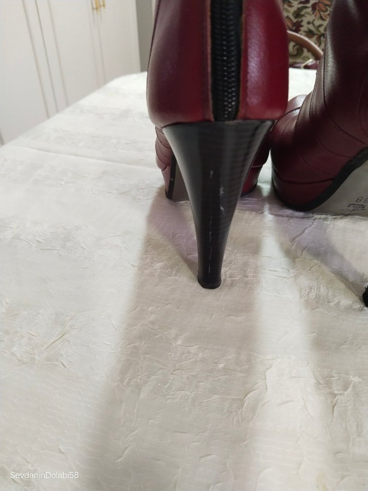 Bordo Deri Tokalı Kadın Stiletto - Görsel 3